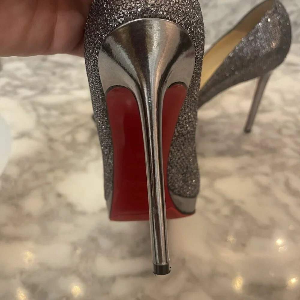 Christian Louboutin FILO 120 Lady Glitter Specchio Heels Silver/Gray Size 39 - Picture 6 of 16